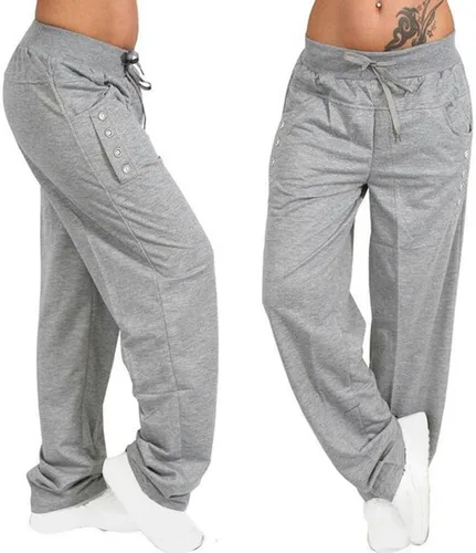 Vista 2 de Lastesso Pantalones deportivos holgados para mujer, de tamaño casual, cintura elástica, con parte inferior de cincha, pantalones deportivos largos