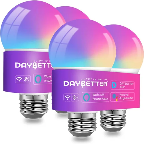Vista 9 de DAYBETTER Bombillas inteligentes, bombilla inteligente compatible con Alexa y Google Home, A19 E26 2.4G WiFi Bluetooth Alexa, bombilla LED RGBCW que
