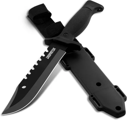 Vista 12 de Cuchillo de caza Dispatch de hoja fija con vaina, juego de cuchillos de supervivencia de 12" y 8" para hombres, cuchillo táctico Bowie con mango