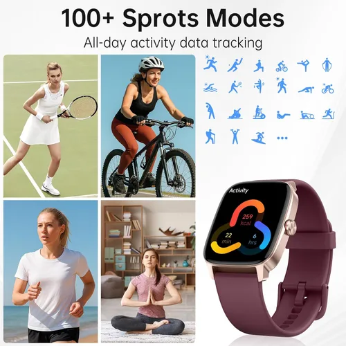 Vista 6 de Relojes inteligentes para mujeres y hombres con llamada Bluetooth y voz AI, monitor de actividad física HD de 1.85 pulgadas con monitor de sueño