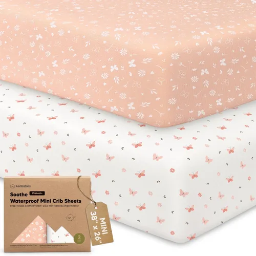 Vista 45 de 2 paquetes de sábanas ajustadas para mini cuna - 38x26 sábanas Pack N Play para colchón Pack and Play, algodón orgánico, ropa de cama transpirable