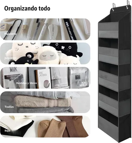 Vista 5 de TYMENSH Organizador para colgar sobre puerta con 5 bolsillos grandes, organizador de almacenamiento resistente para colgar, armario, baño