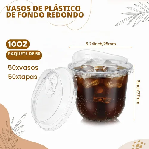 Vista 3 de 50 vasos de plástico transparente de 10 onzas con tapas