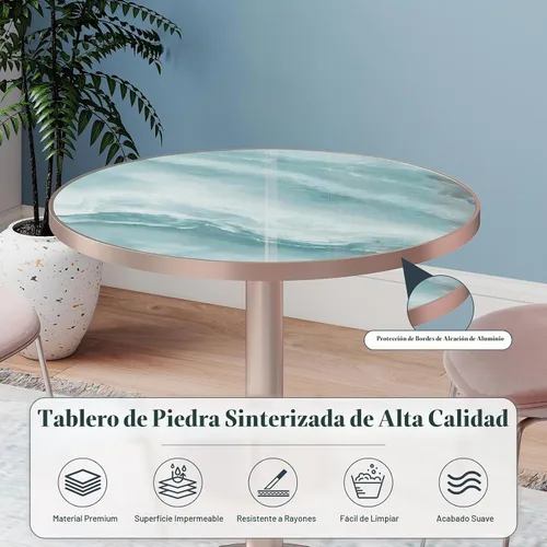 Vista 6 de Mesa de tulipán de 31.5 pulgadas, mesa de comedor redonda con mesa de Aqua Jade (oro rosa)