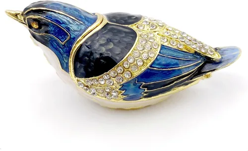 Vista 9 de JWT Astyle Bule-Naped Nuthatch - Cajas de baratijas con bisagras de cristal coleccionables, joyero para amantes de los pájaros, collares, anillos