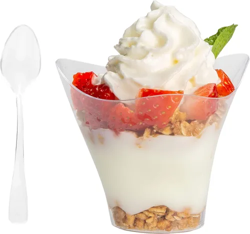 Vista 10 de Mini tazas de postre de plástico, 2 onzas, vasos individuales de chupito para postres de chocolate y más, Transparente