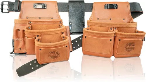 Vista 9 de Graintex Cinturón de herramientas de carpinteros de 13 bolsillos, combo de 4 piezas de bolsa de herramientas de cuero de grado industrial, cinturón