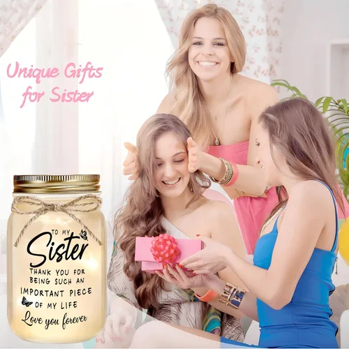 Vista 2 de Regalos para hermanas de parte de la hermana, tarro decorativo con brillo cálido, regalos únicos para hermana, regalo de cumpleaños, Navidad, día