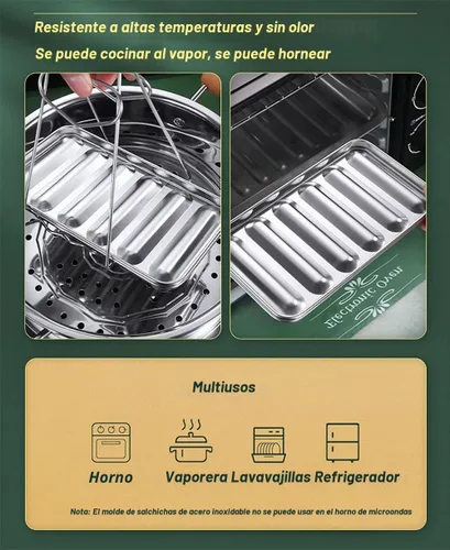 Vista 6 de Molde de salchicha de acero inoxidable con 6 cavidades para perros calientes caseros, molde antiadherente para perritos calientes para horno