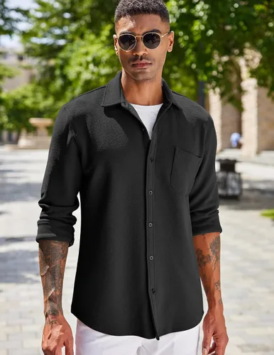Vista 2 de COOFANDY Men's Lightweight Shirt Shacket Long Sleeve Textured Button Down Shirts Casual Jacket