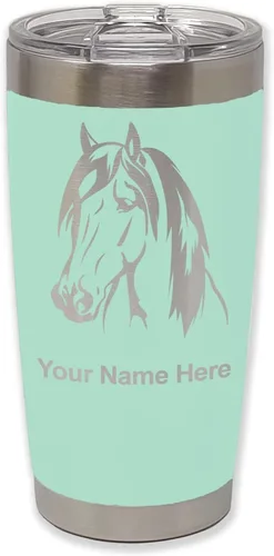 Vista 7 de LaserGram Vaso aislado al vacío de 20 onzas, cabeza de caballo 1, grabado personalizado incluido (negro)