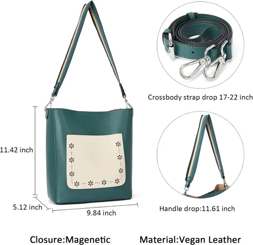 Vista 3 de BROMEN - Bolsa de mano de cuero para mujer, bolsa de hombro, bolsa bandolera