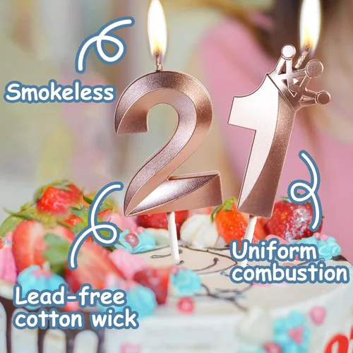 Vista 3 de Velas de cumpleaños número 10 para pastel, velas de oro rosa número 10 con corona, diseño 3D, decoración de pastel de cumpleaños para niñas