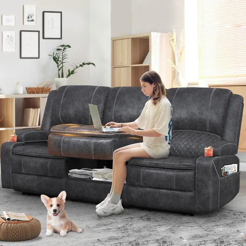 Vista 12 de Yolsali Sofá reclinable, sofá reclinable manual de 3 plazas con cojín de 2 niveles, sofás reclinables para sala de estar con consola removible