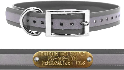 Vista 17 de Outdoor Dog Supply Collar de perro con anillo en D impermeable reflectante resistente de 1 pulgada para perros medianos y grandes con placa