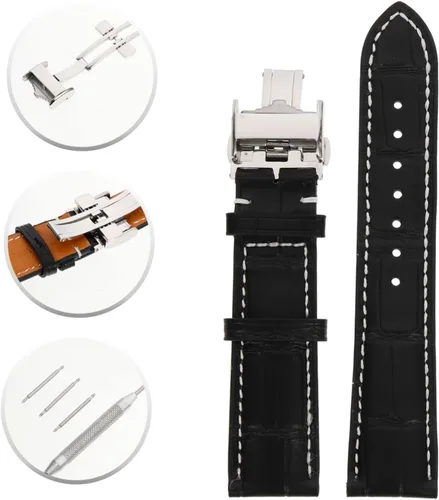 Vista 17 de Correa de reloj para hombre, correa de reloj de cuero, correa universal para la piel, correa de reloj de acero inoxidable