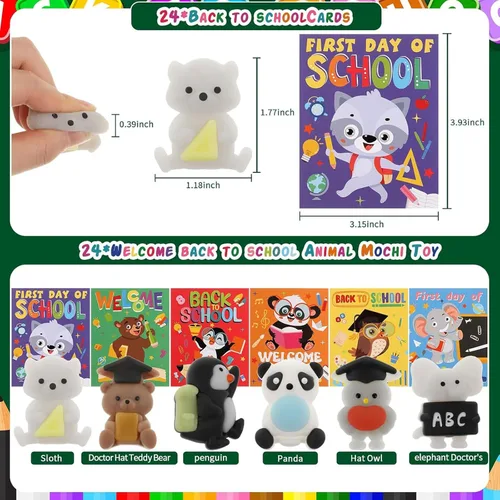 Vista 2 de Regalo de regreso a clases para estudiantes, juego de 24 juguetes de animales de bienvenida de regreso a la escuela, con tarjeta, recuerdo de fiesta