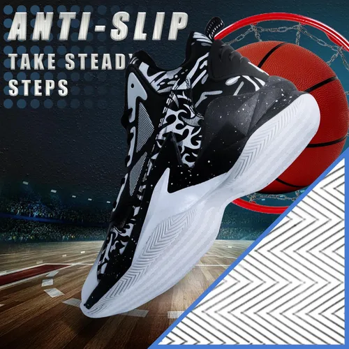 Vista 5 de Promenie Zapatos de baloncesto para hombre, antideslizantes, transpirables, para exteriores, zapatos de entrenamiento de graffiti de moda