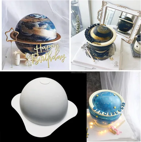 Vista 6 de Molde de silicona grande de planeta para pastel de fondant de chocolate + 2 bandejas de cubo de martillo de madera, moldes para hacer jabón, moldes