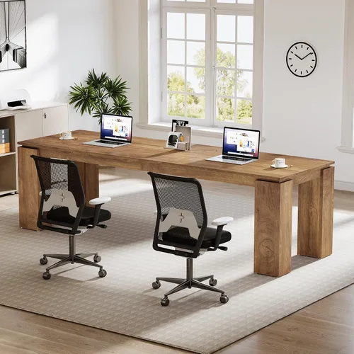 Vista 5 de Tribesigns Escritorio de madera para dos personas de 86 pulgadas, moderno escritorio doble para computadora, mesa de estación de trabajo extra larga