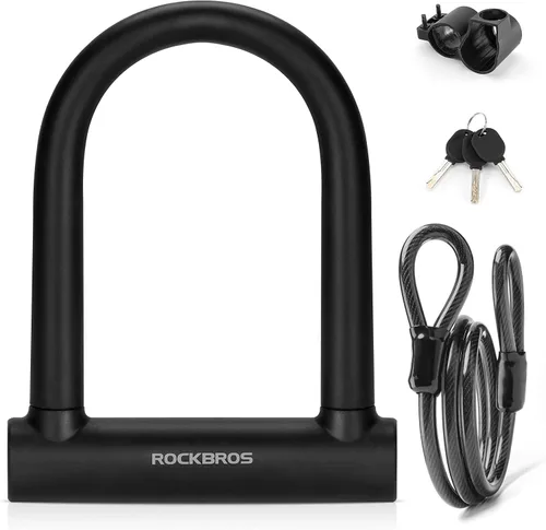 Vista 8 de ROCKBROS Bike U Lock Soporte de montaje antirrobo 21.4mm Alloy Steel C-Grade Lock Core, 12T Shear Resistance, 3 Copper Keys, Mounting Bracket
