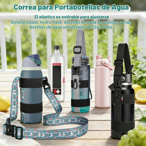 Vista 7 de HEYSKAY Soporte para botella de agua con correa, correa para botella de agua con correa de hombro ajustable para Owala FreeSip de 24 a 40 onzas Negro