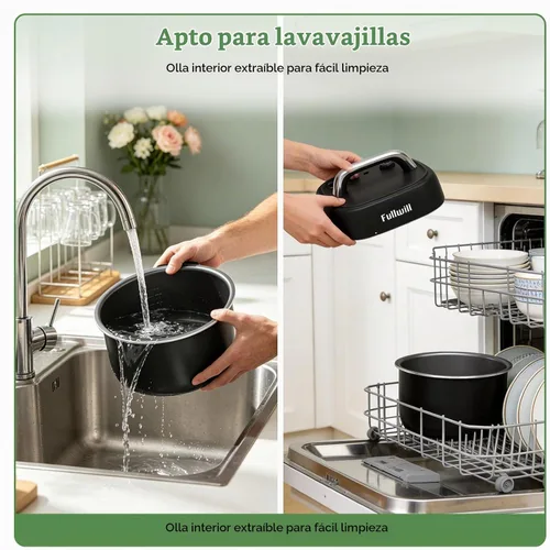 Vista 8 de Fullwill Olla a presión eléctrica 7 en 1 Lite de 3 cuartos de galón, olla de cocción lenta, olla arrocera, vaporera, salteado, calentador, olla Negro