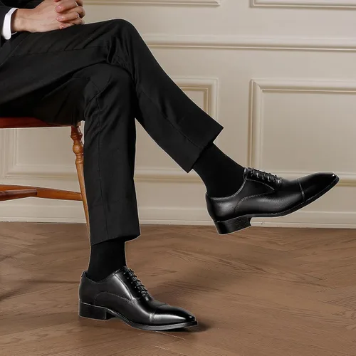 Vista 6 de DESAI Zapatos de vestir para hombre con cuero genuino en zapatos clásicos formales de cuero Oxford para hombres