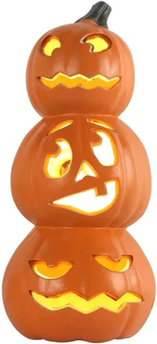 Vista 12 de iHomegarden Halloween Linterna de calabaza – Farol iluminado Jack O – Farol de calabaza preiluminado Forma de campana de 12 pulgadas.