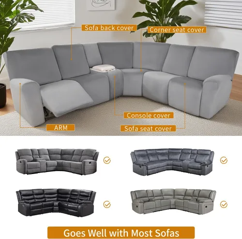 Vista 6 de HDCAXKJ Fundas de sofá seccional reclinable de terciopelo, cubierta de sofá seccional en forma de L, lavable, elástica, suave, para rincón