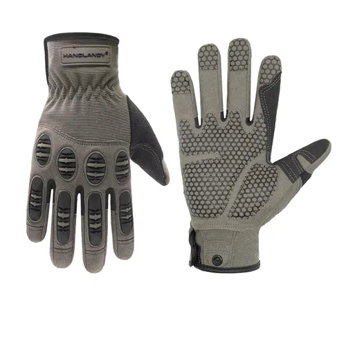 Vista 19 de HANDLANDY Guantes de trabajo de agarre para mujeres y hombres, guantes de trabajo de seguridad y utilidad para jardín, guantes de mecánicos Negro