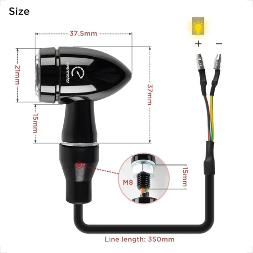 Vista 4 de evermotor CNC - Señal de giro para motocicleta, 12 V, luz intermitente LED ámbar 2 piezas, impermeable, universal, forma de bala, carcasa