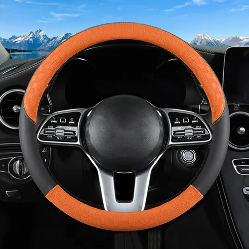 Vista 23 de Funda de cuero para volante de automóvil, material Panapi, universal de 14.5-15 pulgadas, antideslizante, transpirable, fundas para volante