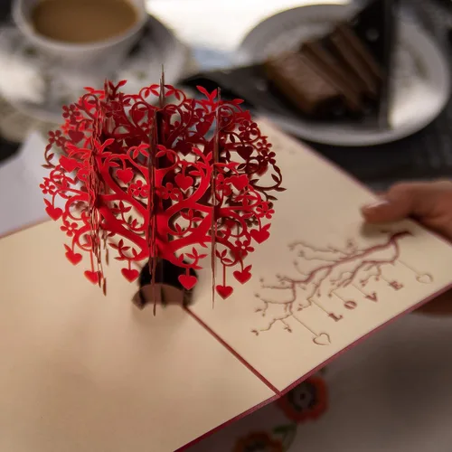 Vista 6 de DEVINE Cards - Tarjeta de árbol de amor desplegable Tarjeta de feliz día de San Valentín para esposa y esposo Tarjeta del día de la madre