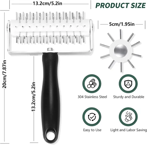 Vista 4 de Docker para masa de pizza, rodillo de masa de alta calidad con picos de acero inoxidable, herramienta de acoplamiento de pizza resistente que evita