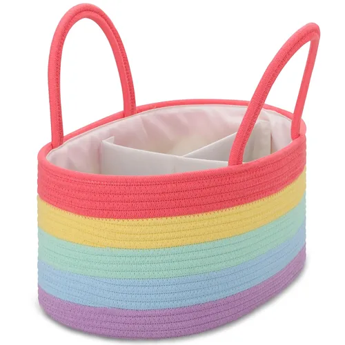 Vista 25 de COMSE Organizador grande de pañales para bebé para niña y niño, organizador de automóvil con asas, cesta de cuerda de algodón para cambiador