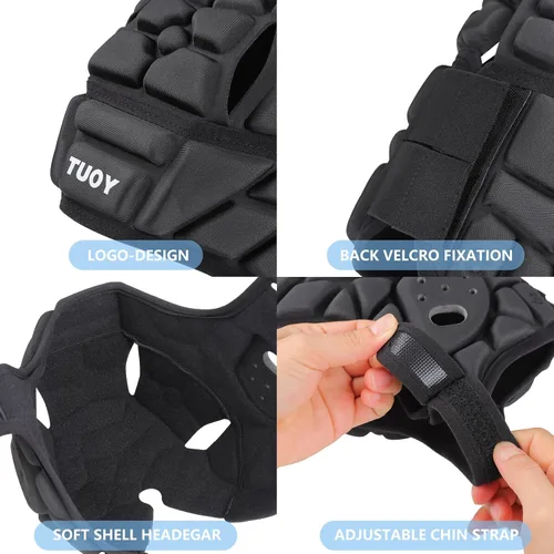 Vista 5 de DGXINJUN Casco de fútbol con bandera de carcasa suave, casco de rugby 7v7, gorra Scrum, casco acolchado de fútbol, protector de cabeza ajustable
