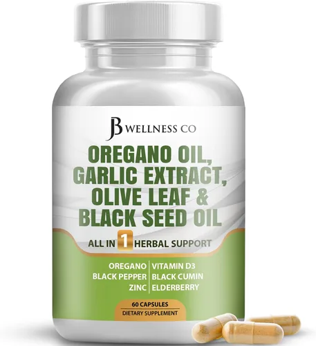 Vista 9 de JB Wellness Aceite de orégano, extracto de ajo, hoja de olivo, con astrágalo, suplemento de apoyo inmunológico y salud digestiva para mujeres