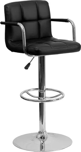 Vista 18 de Flash Furniture Taburete de bar de altura ajustable de vinilo acolchado gris contemporáneo con brazos y base cromada