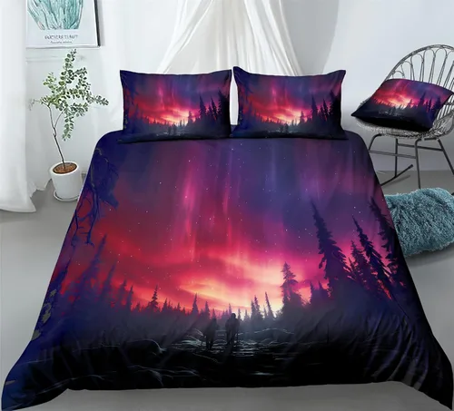 Vista 16 de REALIN Hawthorn Bedding - Juego de funda de edredón 3D, juego de cama de bosque japonés y río de montaña de 2/3/4 piezas, fundas de edredón