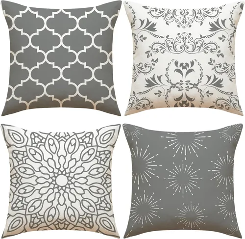 Vista 18 de Juego de 4 fundas de almohada de 18 x 18 pulgadas, modernas fundas de almohada para sofá, decoración para el hogar, exterior, tela de lino Estilo 1
