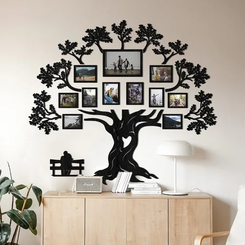 Vista 8 de JustLikeWood 51х45 Decoración de pared de árbol genealógico de madera, familia feliz, collage de marcos de fotos, decoración del hogar para sala