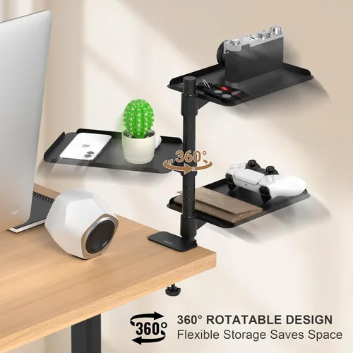 Vista 3 de Estante de Escritorio de Metal de 3 Niveles con Abrazadera – Almacenamiento giratorio de 360° encima/debajo de la mesa, organizador de escritorio