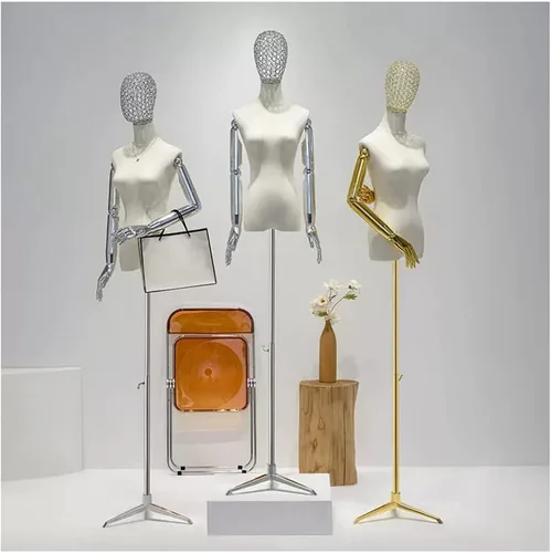 Vista 4 de Maniquí de forma de vestido femenino con ruedas universales, cuerpo de modelo, torso con brazos y cabeza desmontables para ferias de manualidades