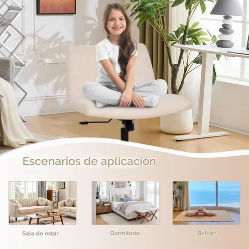 Vista 3 de Silla de patas cruzadas, silla de tocador sin brazos, cómoda silla de escritorio ancha para el hogar, tocador, dormitorio, oficina Beige