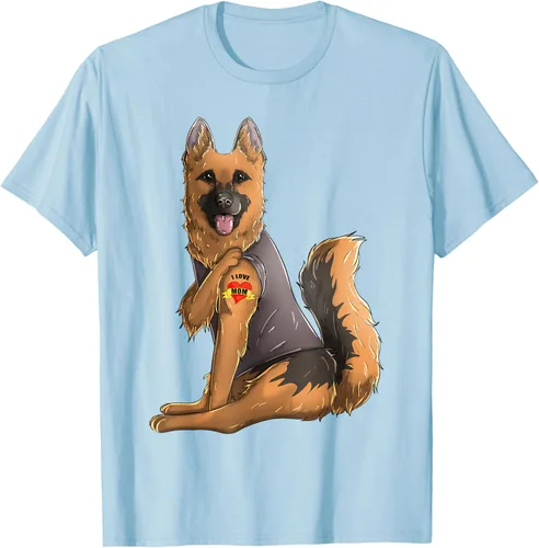 Vista 38 de Camiseta de perro con tatuaje de pastor alemán I Love Mom para el día de la madre, Negro, S