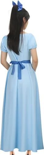 Vista 3 de Wendy - Disfraz de cosplay para adultos, mujeres y niñas, vestido largo de princesa azul para Halloween, fiesta de disfraces