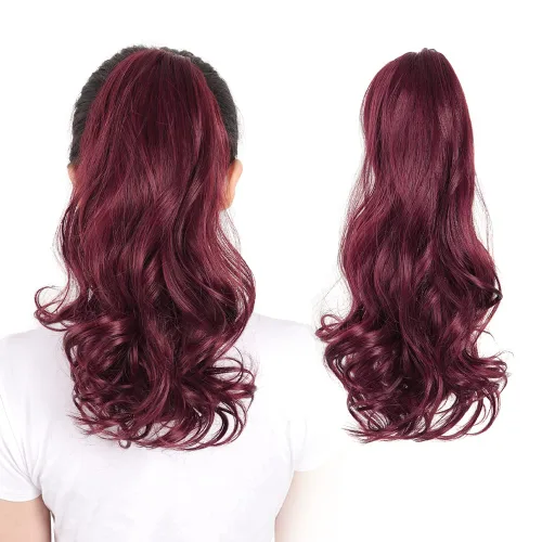Vista 8 de Pinza de extensiones de cola de caballo de cabello rojo para mujer, postizo de cabello rizado de 16 pulgadas, extensiones de cabello sintético