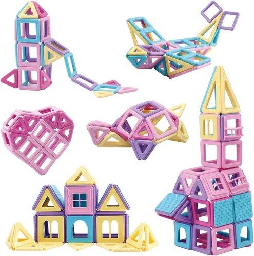 Vista 8 de Mini bloques de construcción de azulejos magnéticos, juguete de construcción STEM para niños, juego de construcción de castillo magnético, 58 piezas