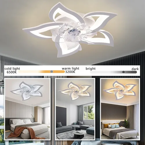 Vista 3 de Bevenus - Ventilador de techo de perfil bajo con luces, 110v moderno atenuable en forma de flor, control remoto/control por aplicación, ventilador
